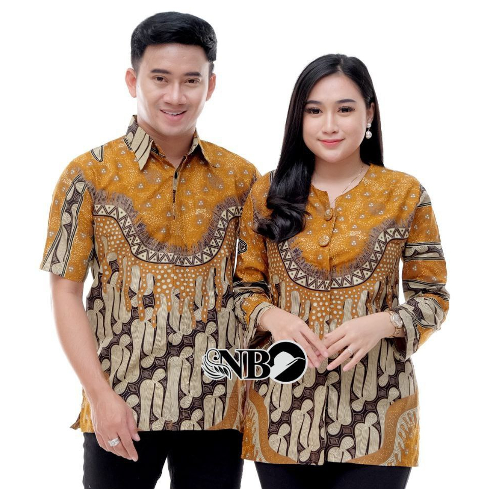 Baju Batik Couple Pasangan Motif Seno Kuning Lengan Pendek Katun