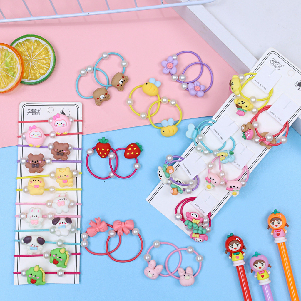 (ISI 3-10 PCS) Ikat Rambut Happy Girl Korean style / Kuncir Rambut Kuda Murah Lucu Mainan Anak Bayi Perempuan Karet Kunciran babycinnamon