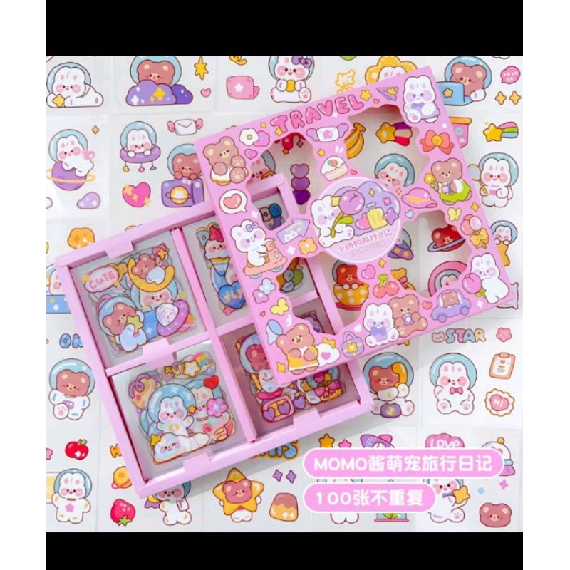 

100 lembar stiker motif Momo kartun Korea lucu anti air dekorasi