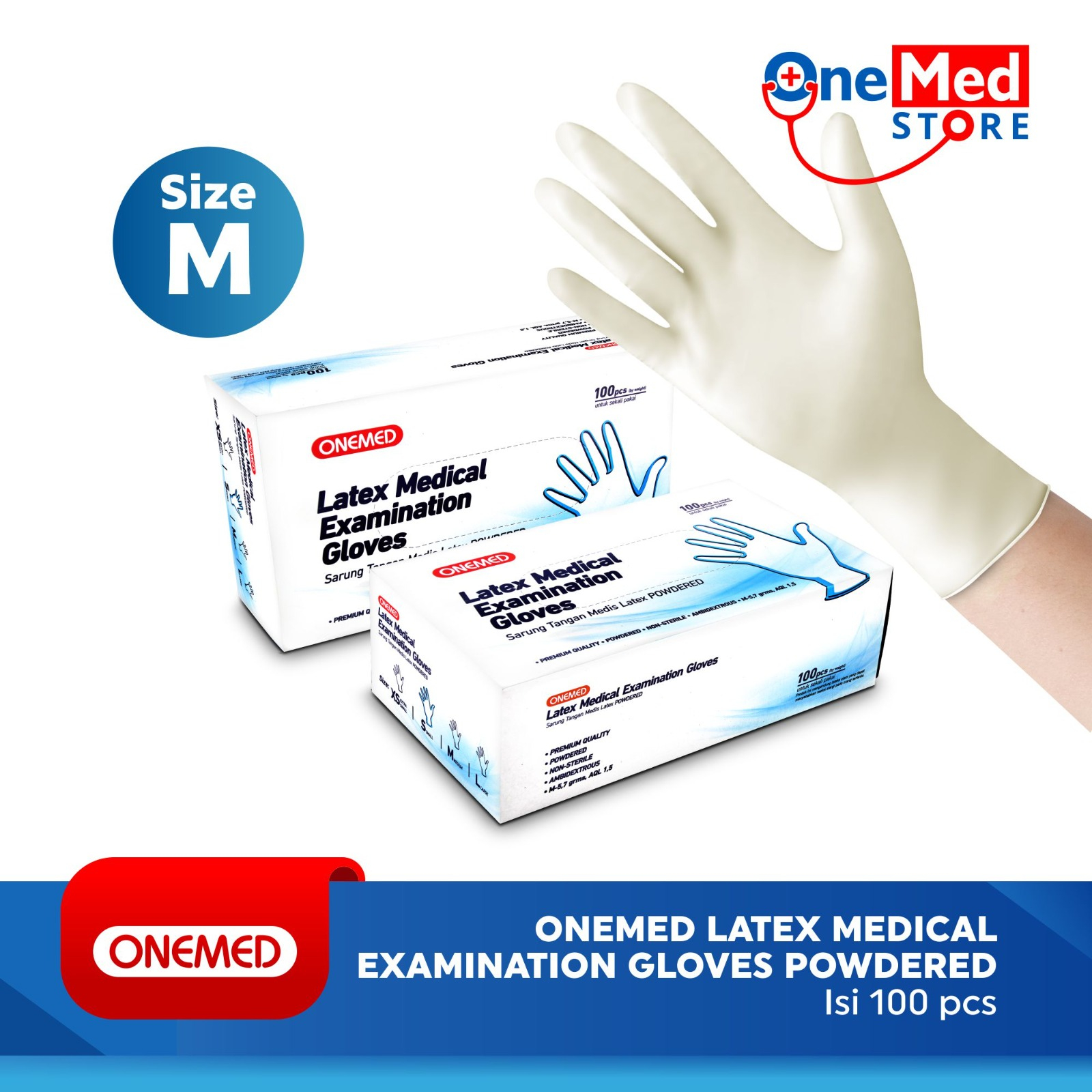 Sarung Tangan Latex Onemed Exam Glove Powder Free Putih Box isi 100 M