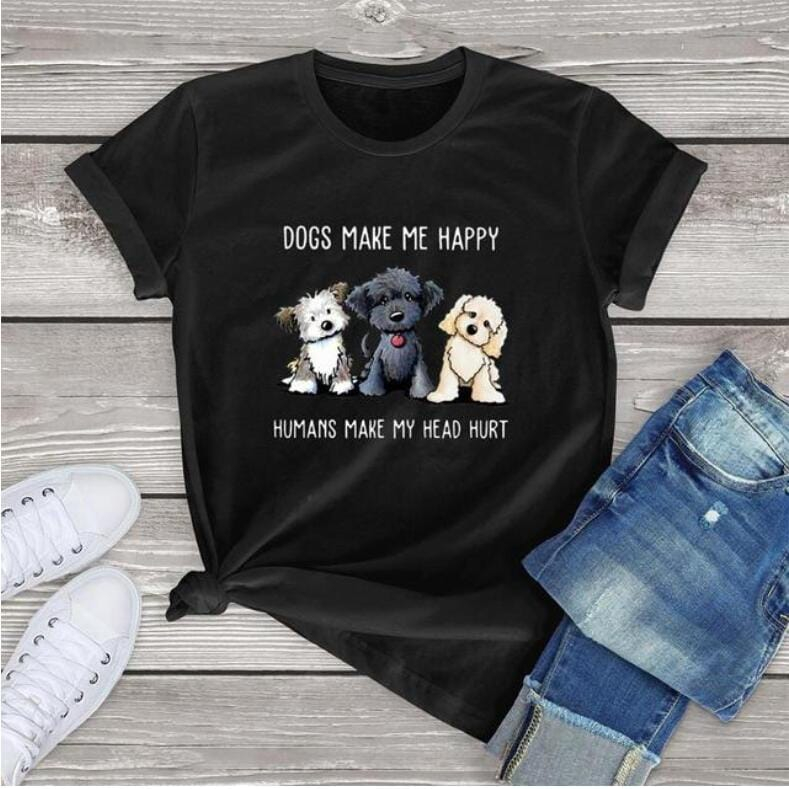 MYSTIQUE.ID-BAJU KAOS DOGS MAKE ME HAPPY T-SHIRT LUCU KEREN DAN AESTETIC