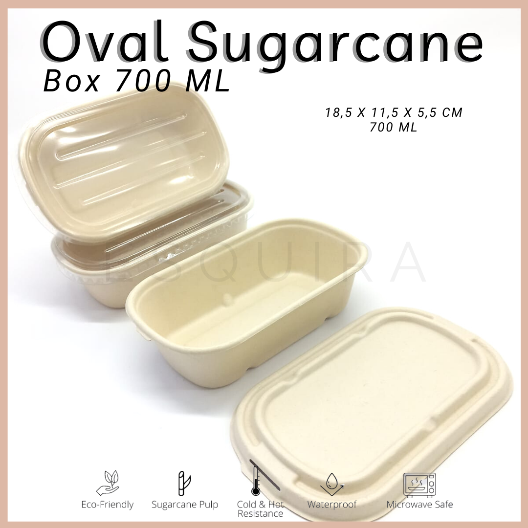 Oval Sugarcane Box 700 ML / Lunch Box 10 Pcs + Lid / TAB700