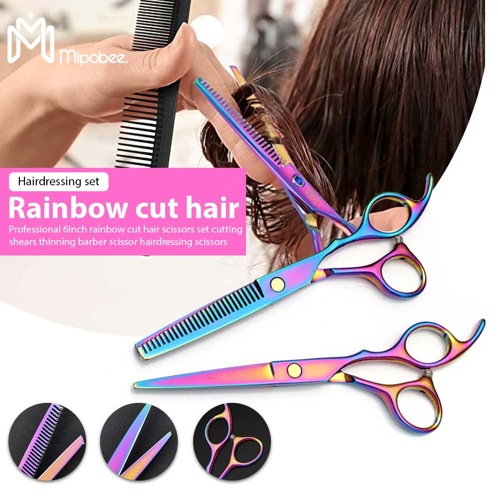 Gunting Cukur Rambut Flat Sasak Alat Cukur Salon Barbershop - Rainbow