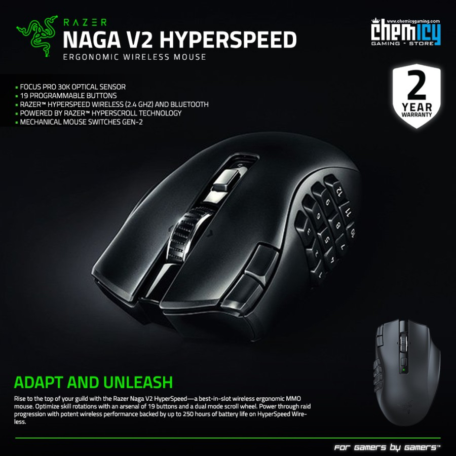 Razer Naga V2 Hyperspeed MMO Wireless Gaming Mouse