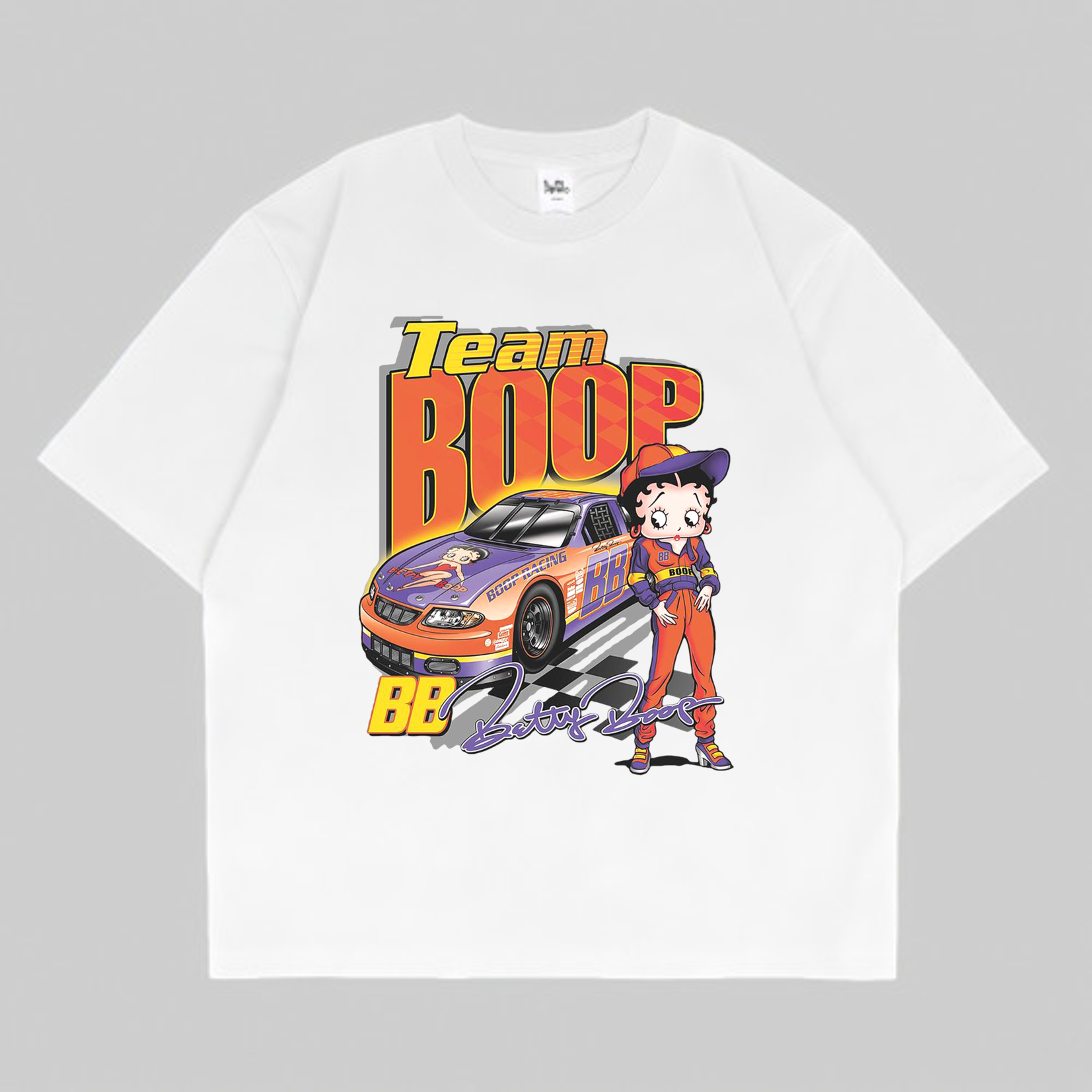 KAOS VINTAGE TEAM BOOP | RAP TEE BETTY BOOP VINTAGE NASCAR | T-SHIRT OVERSIZED TEAM BOOP BLACK WHITE