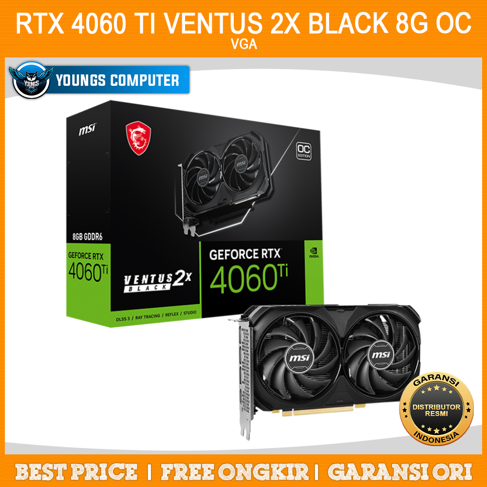 VGA MSI GeForce RTX 4060 Ti VENTUS 2X Black 8G OC | RTX 4060Ti 8GB GDDR6