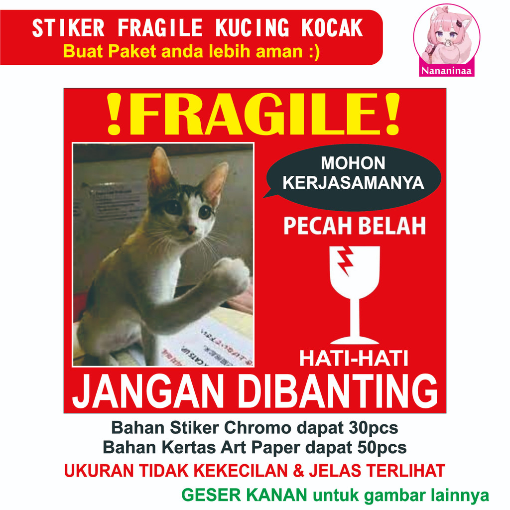 

STIKER FRAGILE KUCING KOCAK LUCU | STIKER JANGAN DIBANTING