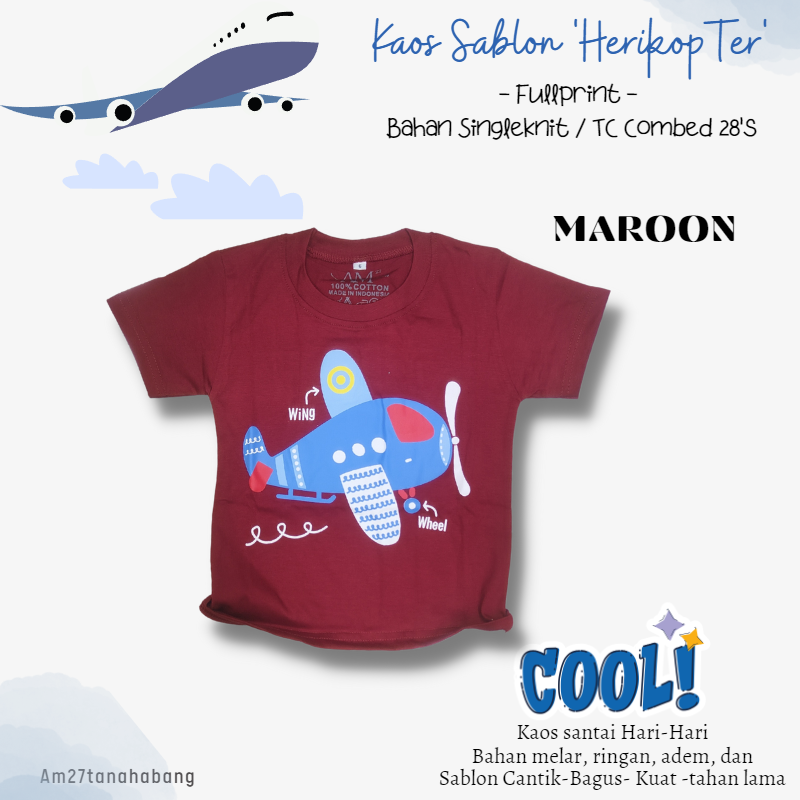 Baju Anak Cowok 3 bulan-10 tahun HERIKOPTER - Kaos004Sablon Pesawat