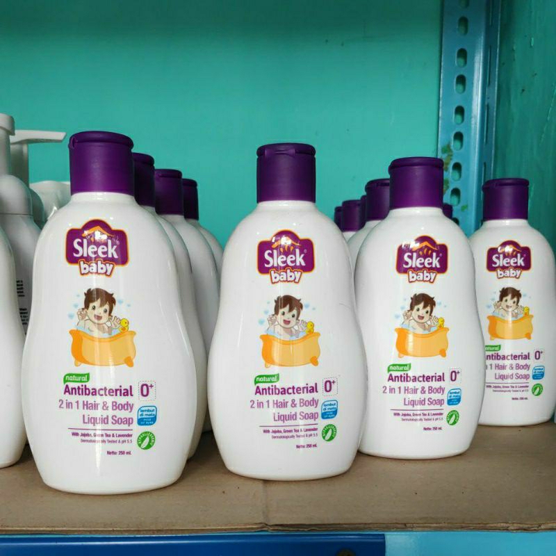 Sleek Baby 2in1 Hair &amp; Body Liquid Soap 250ml Botol Sabun Mandi Bayi Shampoo sampo shampo Baru Lahir Newborn Antibacterial 0+ Hari Bln