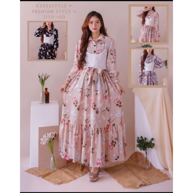 Gamis Maxi Vest Rajut BKK Import 2159-A (2in1)