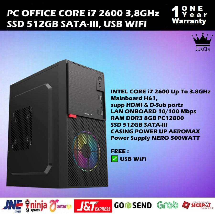 PC OFFICE INTEL CORE i7 2600 3,8GHz|DDR3 8GB|SSD 512GB SATA|KEY+MOUSE|USB WIFI