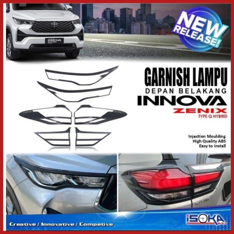 Garnish Lampu Mobil Innova Zenix Hybrid 2023up Warna Hitam Dop