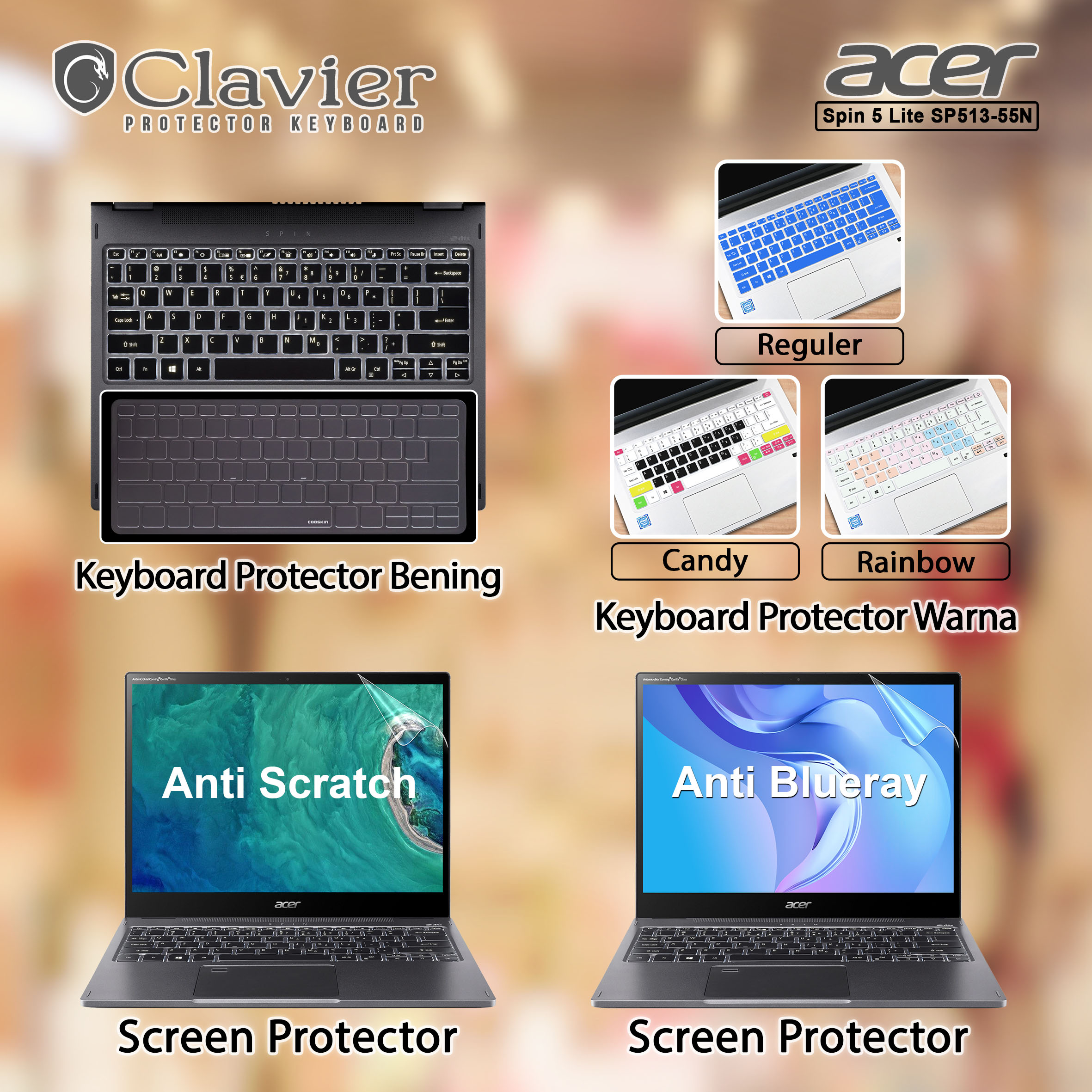 Cover Keyboard Screen Protector Garskin Laptop Anti Gores Acer Spin 5 Lite SP513-55N-52Z2 58YY 72J8 