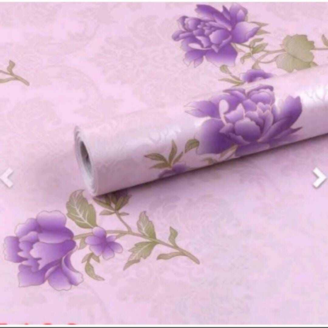 WALLPAPER MOTIF BUNGA UNGU DASAR PINK SOFT