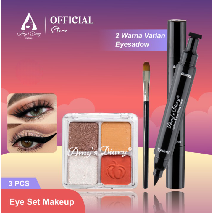 [PAKET HEMAT]  Eye Set Makeup AMY'S DIARY Eyeliner Stamp Brush Eyeshadow