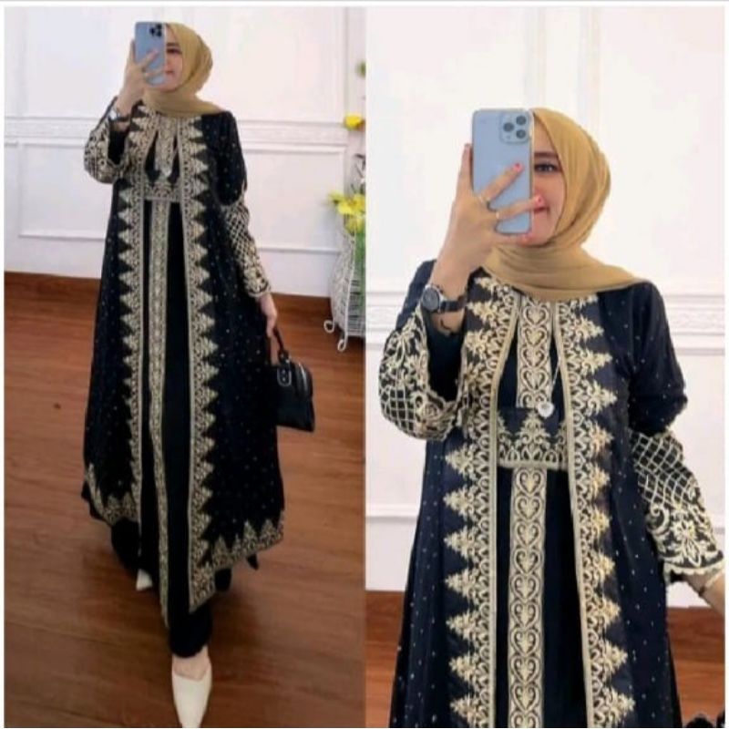 Gamis Abaya Turkey Arab Turki Bordir Pesta Wanita Terbaru Warna Hitam Non Putih Mewah Elegan 2021