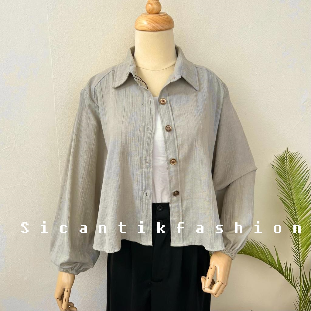 Kemeja Crop Wanita / Kemeja Linen Crinkle / Kemeja Wanita Korean Style