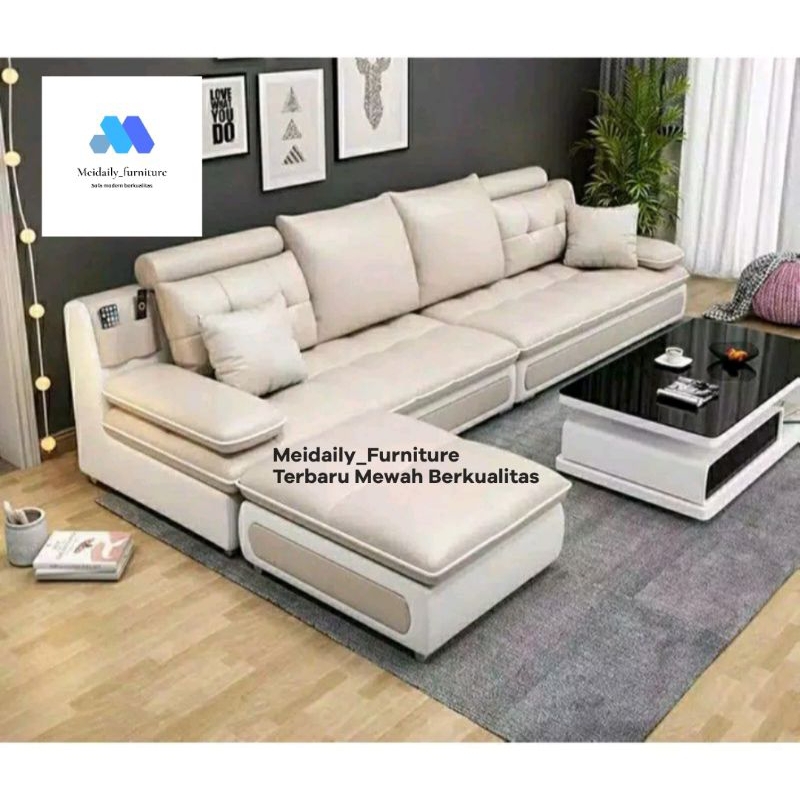 Sofa Kulit Letter L Minimalis / Sofa L shape / L Sudut / Kursi Ruang Tamu Modern / Model sofa Terbar
