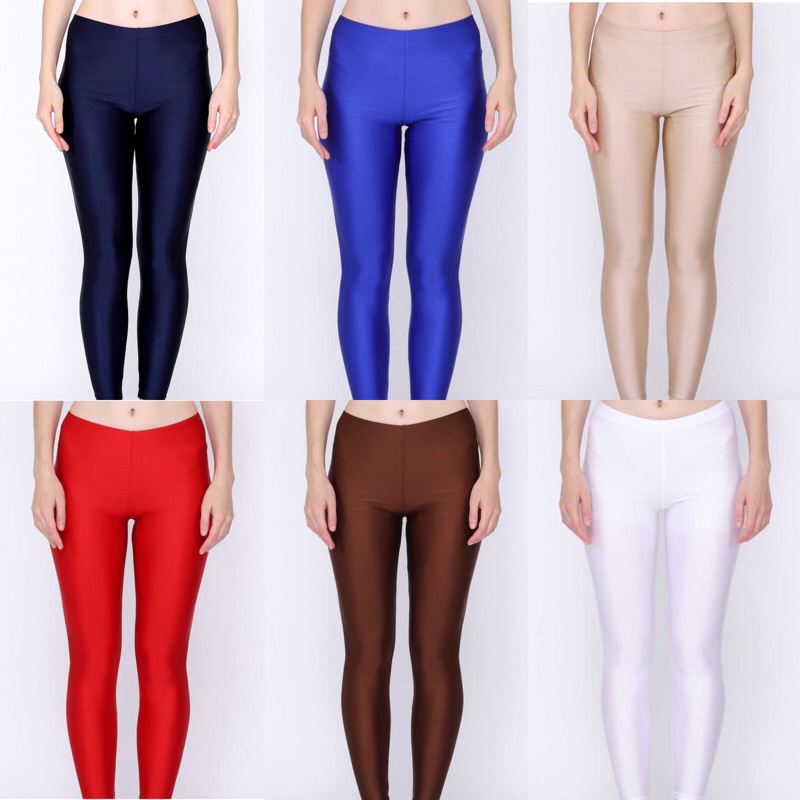 Celana Legging Mengkilap Polos Bahan Lycra Tebal Berkualitas Hijab Friendly Wanita