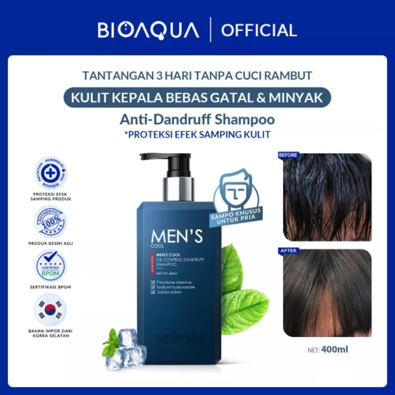 BIOAQUA Shampoo Anti Ketombe Men's Cool Oil Control Dandruff Shampoo 400ml