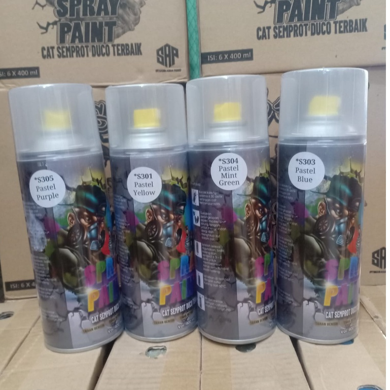 SASIN Spray Paint Cat Semprot Duco Terbaik Pilok PIlox  Warna Putih, Clear, Hitam, Silver, Hitam Doff, Merah, Kuning, Hijau, Biru, Candy Tone, Hi-temp (400cc-BESAR)