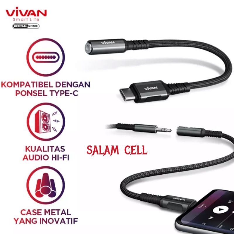 Kabel converter Type C to jack 3.5mm VIVAN VAC01 Original Garansi Resmi