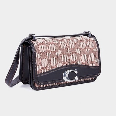 [Instant/Same Day]709  Coach jacquard fabric cowhide  women's retro flip BANDIT shoulder bag messenger bag jsb