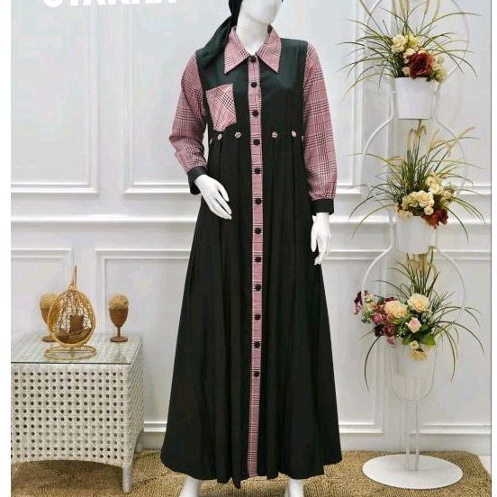 BerMus - Gamis Simple Elegant Jetblack/Kualitas Butik harga Merakyat by La Syakka original