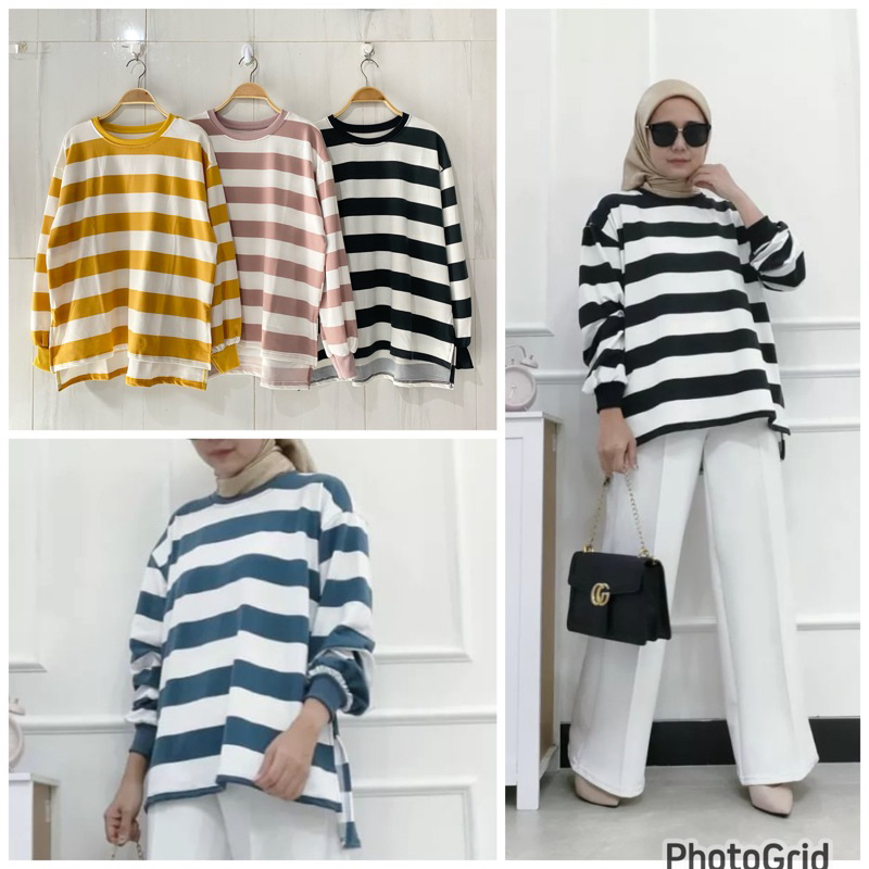 9453 atasan salur kaos babyterry halus oversize atasan wanita jumbo