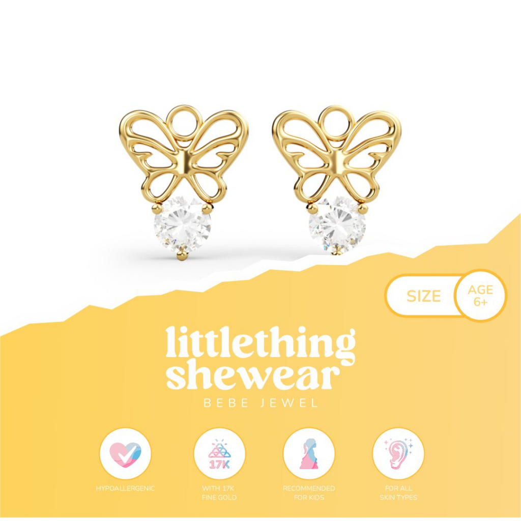 Littlethingshewear Liontin Loop Hoop Butterfly- 17k Anti Karat Anti Alergi Aman dan Nyaman Emas Asli