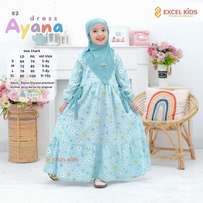 AYANA DRESS #1-3 free jilbab ORI EXCEL | Dress+jilbab/khimar Anak