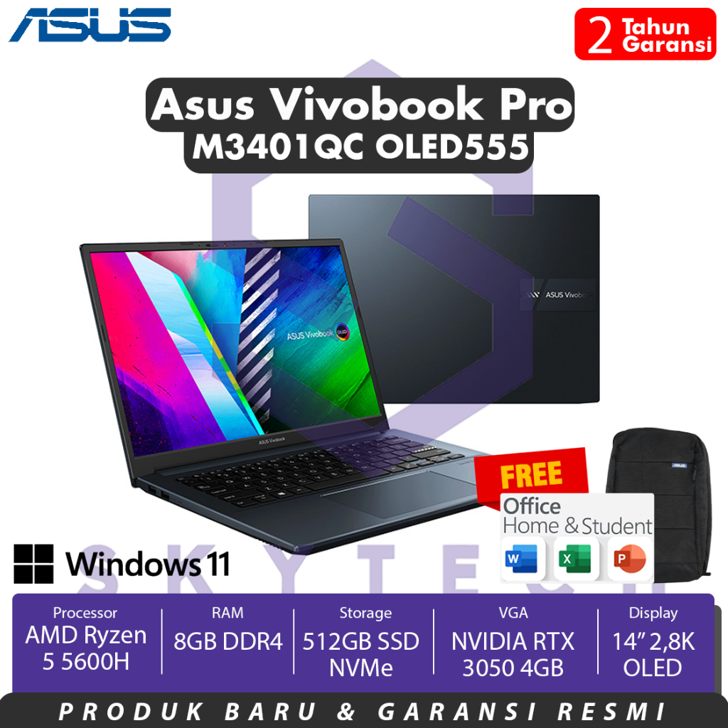 LAPTOP ASUS CREATOR M3401QC OLED555 AMD RYZEN 5 5600H RAM 8GB SSD 512GB RTX 3050 4GB WIN11 OHS 2021