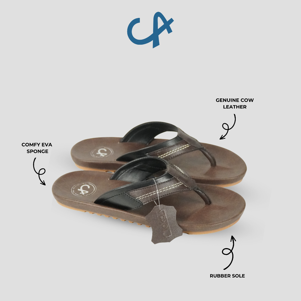 Sandal Pria Jepit Kulit Sapi Kasual Distro Ringan Sendal Cowok Leather Flipflops Original Ciotti Cloka