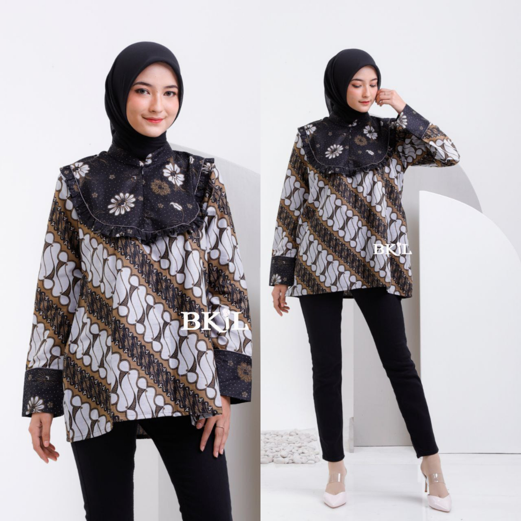 Atasan Batik Wanita Modern Blouse Kantor Lengan panjang Busui Terbaru Batik Irma