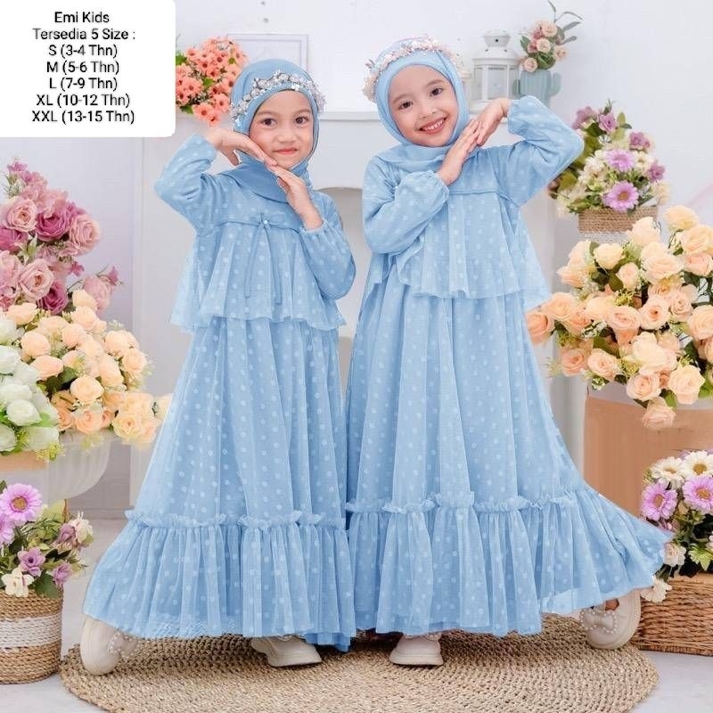 Pakaian Gamis Anak Perempun Model Terbaru Kekinian Viral/Maxi Emi Kids 5 Ukuran S-M-L-XL-XXL/Matt Tille Onde Mix Furing Hyget