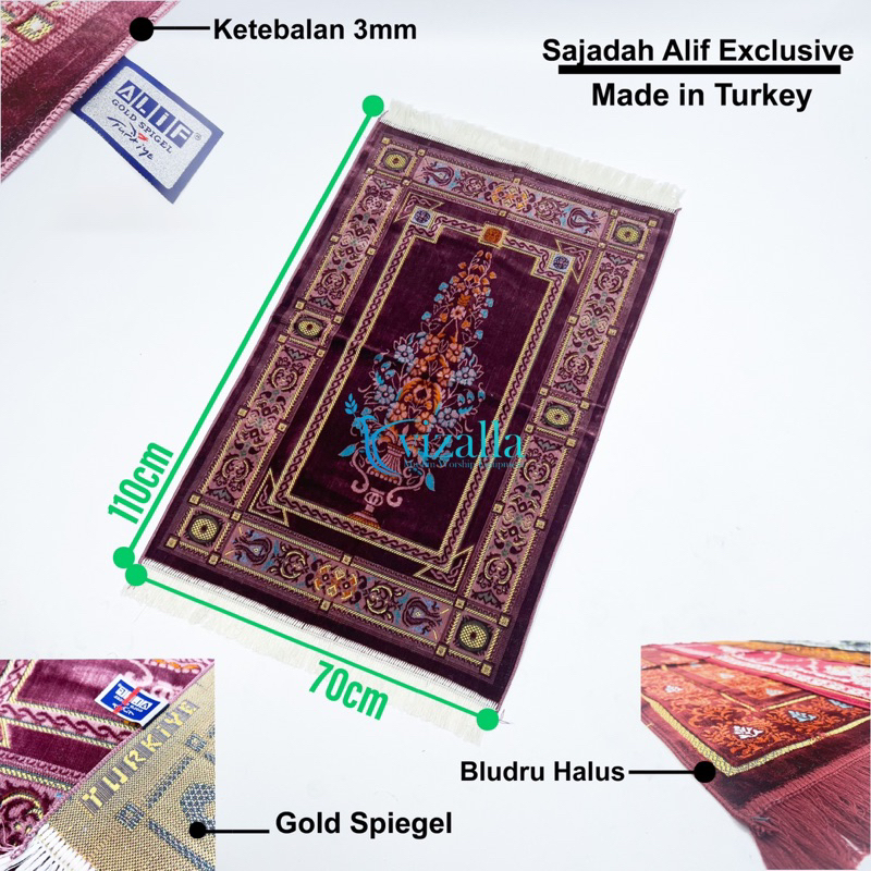 Sajadah Alif Exclusive Besar/ 110*70 Gold Spiegel/ Grosir Sajadah