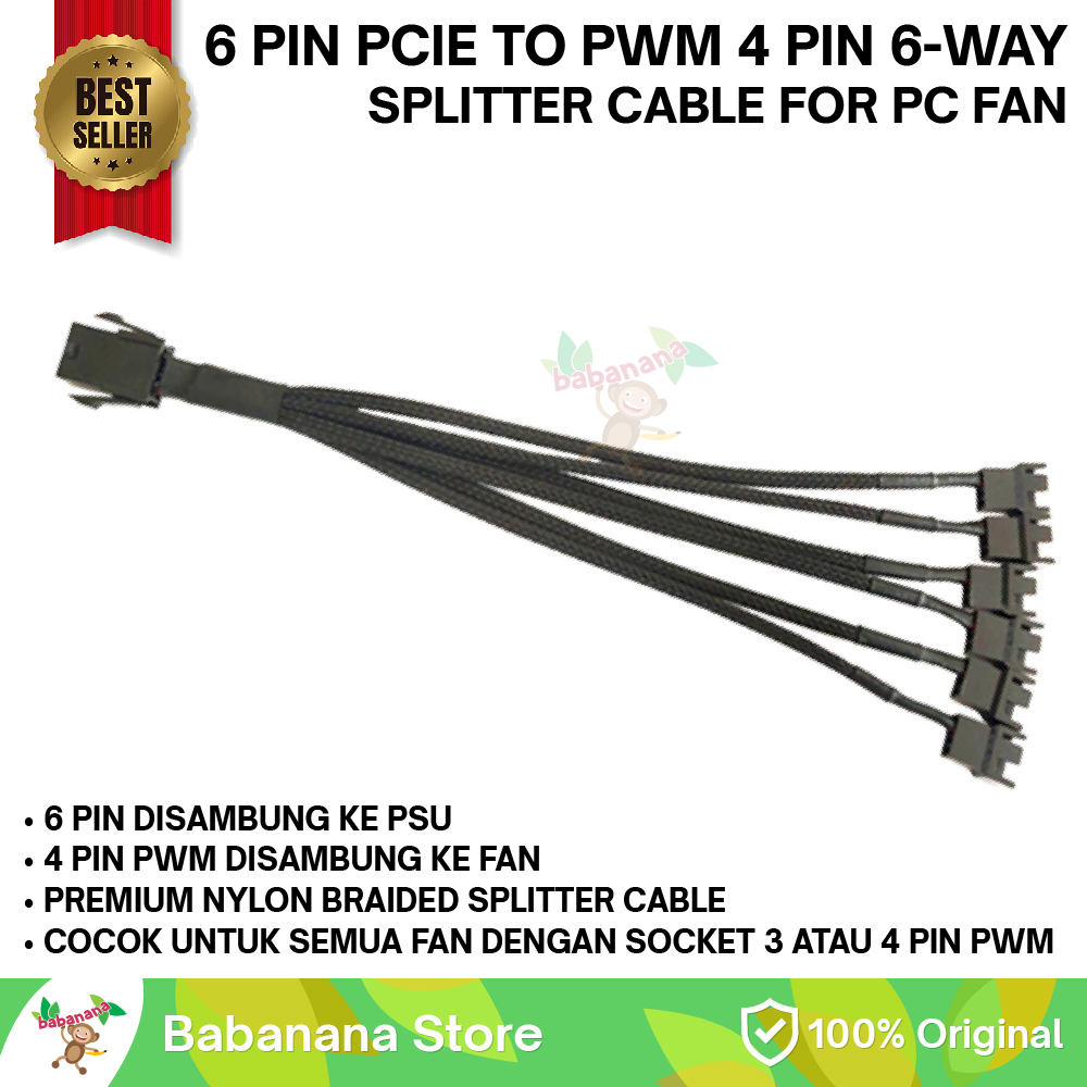 Kabel pcie 6 pin 1 to 6 pwm adapter fan cable converter kipas casing