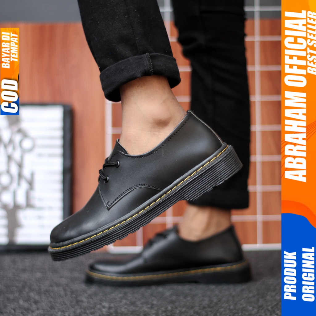 Sepatu Formal Pantofel Tali Hitam Casual Docmart Low Boot Pria Kerja Hitam Abraham