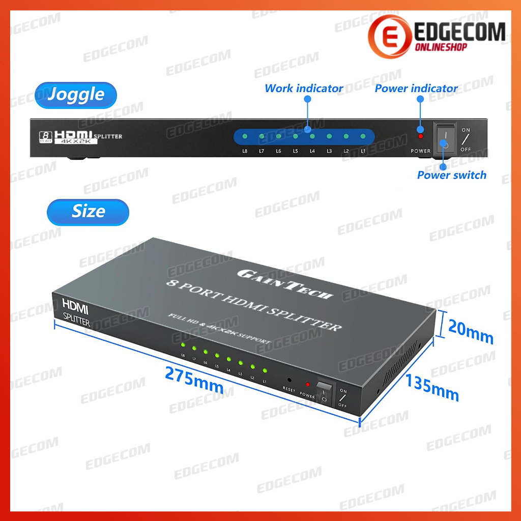 GAINTECH HDMI SPLITTER 8 Port / 1 input to 8 output