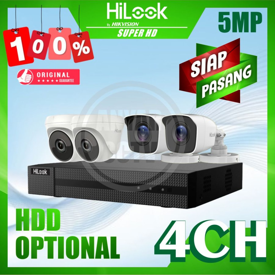 Paket CCTV HiLook by Hikvision 5MP 4 Kamera Siap Pasang