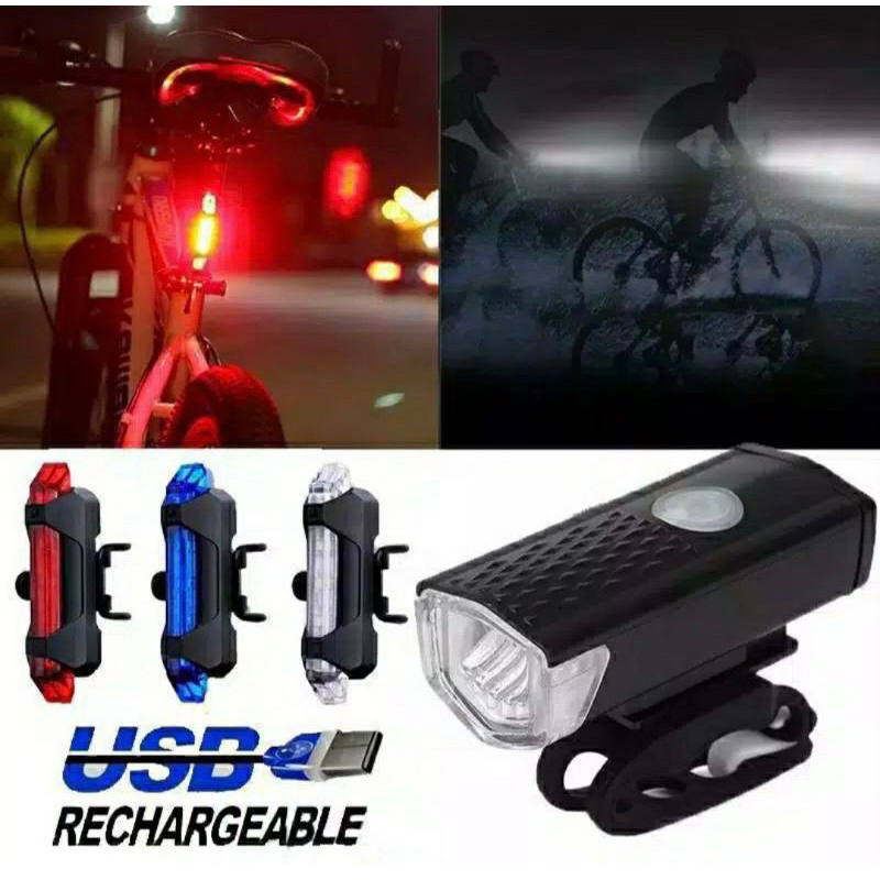 PROMO***Paket lampu sepeda depan dan belakang LED USB Charge