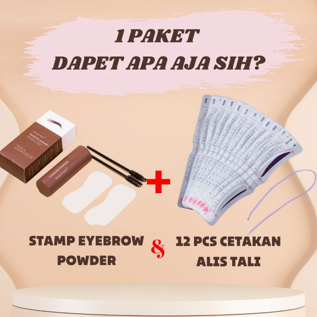 PAKET IBCCCNDC EYEBROW STAMP + TALI CETAKAN ALIS 12 PCS Instan Bedak Alis Eyebrow Powder Eyebrow Stamp Alis Stempel Alis Waterproof dengan 10 Model Cetakan Alis