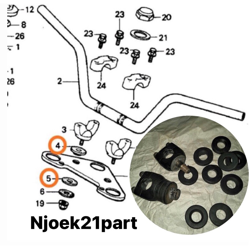 Karet raiser ganjel stang stir honda win100 win 100 s90 kualitas ori Karet dudukan Raiser Stir Honda