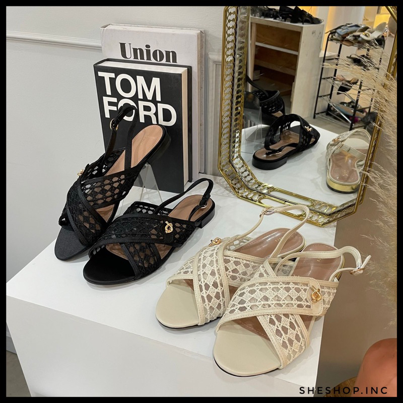 PDRO 17/PDRO Flat Mesh Slingback Cross Strap Sandal