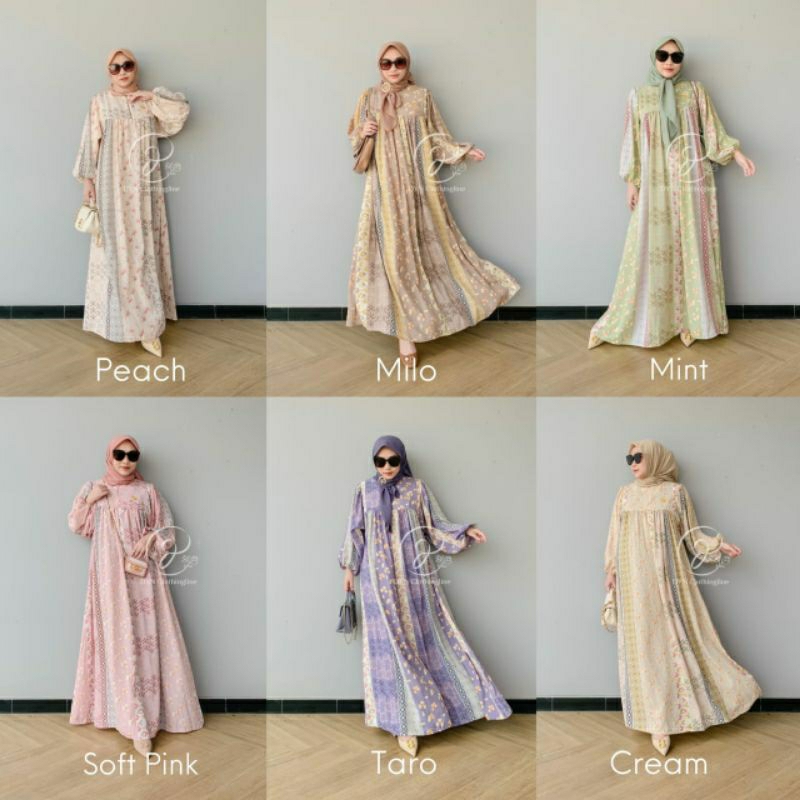 DYN Rania Dress Peach Skin Premium Gamis Kondangan Kekinian