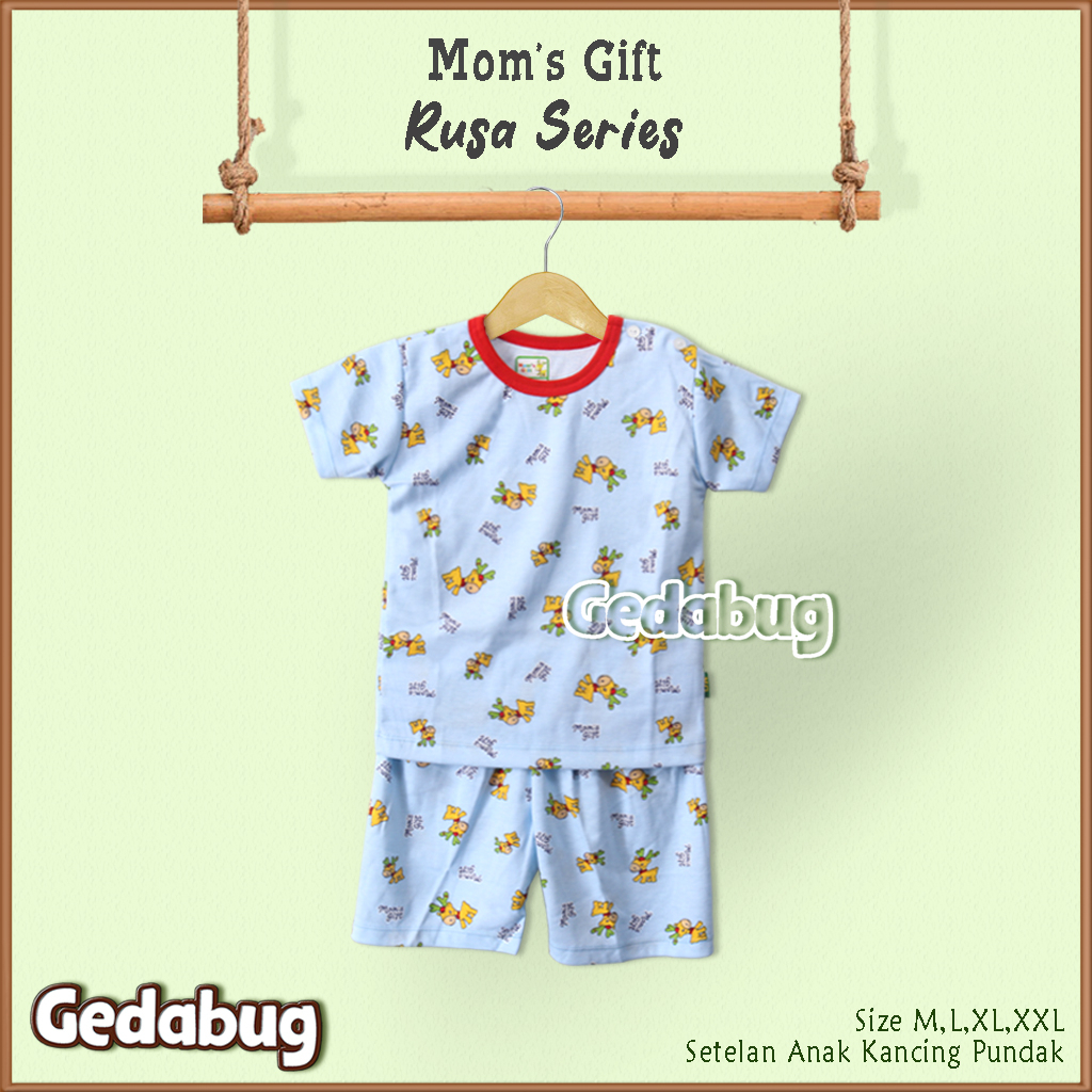 Setelan Kaos Anak Mom's Gift Rusa series PENDEK | Setelan Baju bermain Anak Moms Gift | Gedabug