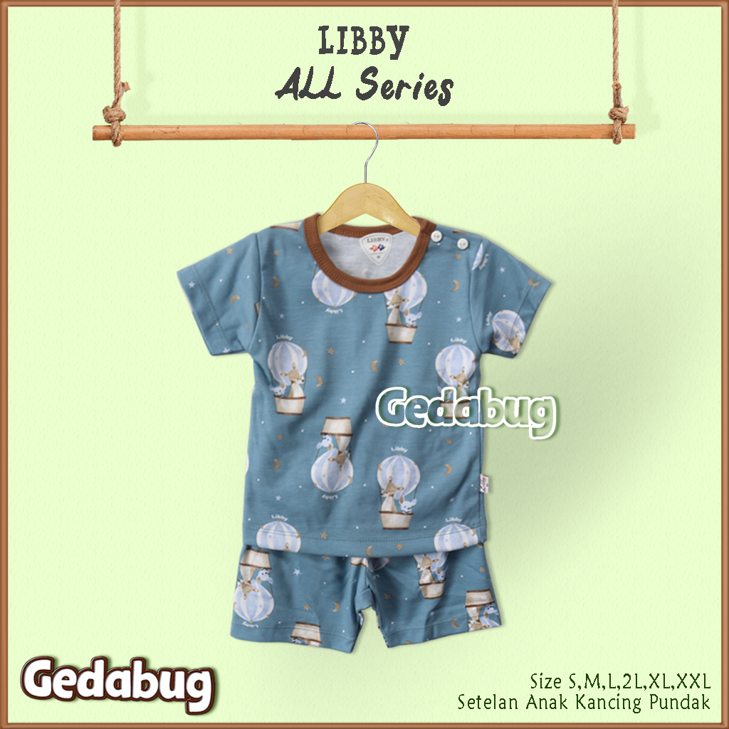 Setelan Anak Pendek Libby All Series | Setelan Kaos bermain anak Kancing Pundak | Gedabug