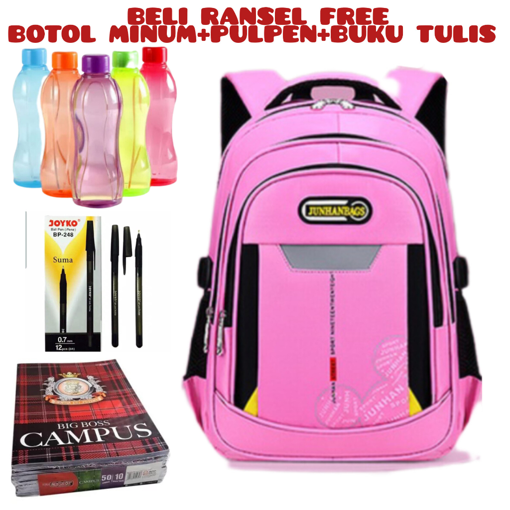 DT_Beli 1 Dapat 4- Tas Sekolah Anak-anak Baru 2023 Ransel Anak-anak Tas Sekolah Dasar Untuk Remaja Laki-laki Perempuan Ransel Tahan Air Tas Buku Mochila_ Beli Ransel Free Botol Minum+Pulpen+Buku Tulis