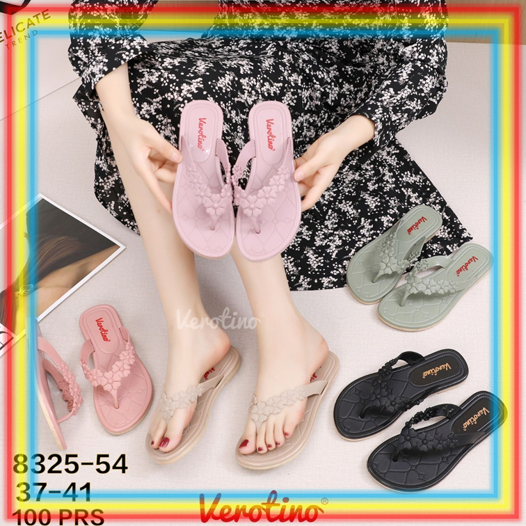 8325-54 Sendal Jepit Karet Wanita Verotino Sandal Jepit Motif Bunga-Bunga