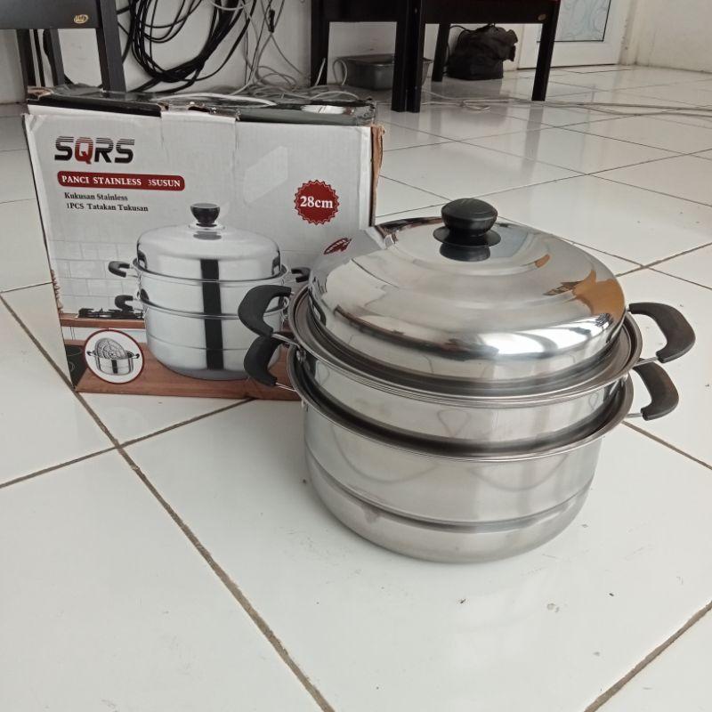 [COD] PANCI KUKUS 3 SUSUN UKURAN 28CM STAINLESS STEEL